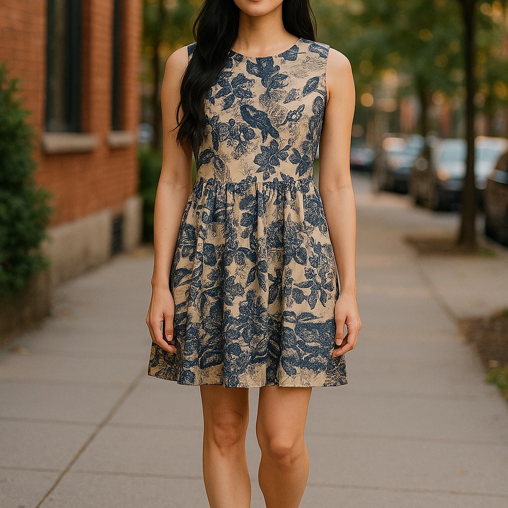 Joe Fresh Navy and Beige Floral‎ Mini Dress